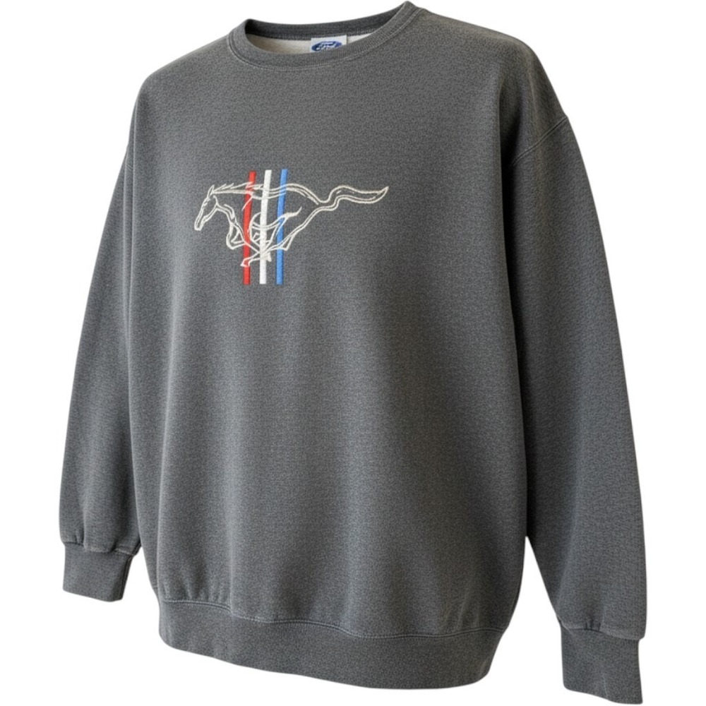 Fruit of the Loom Ford Mustang Pony Logo Pullover Sweater Gray Vintage Mens L